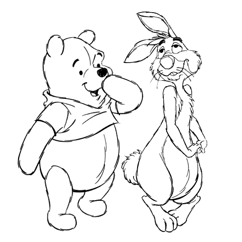 Pooh Beside Rabbit  Coloring Page